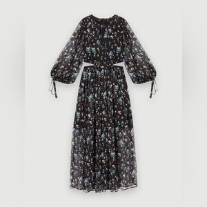 Maje Blue Bouquet Floral Long Cut-Out Dress NWT Size 4 (EU 36)